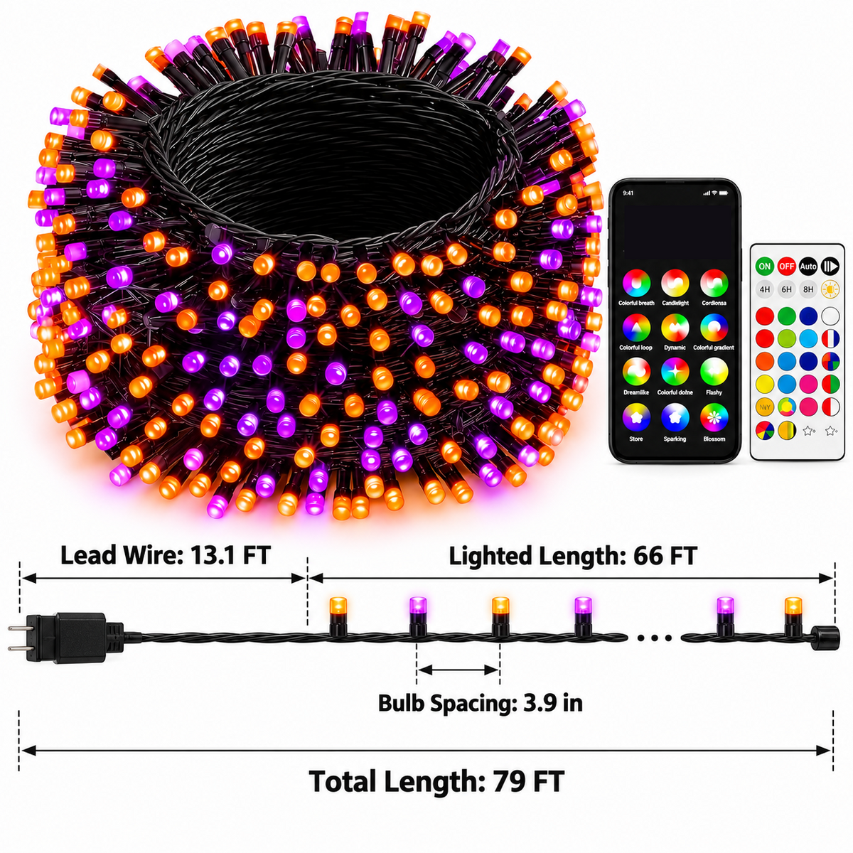 66FT 200 LED Smart Color Changing Christmas Halloween Lights
