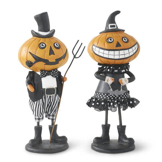 Set of 2 Standing Pumpkin People Halloween Figurines