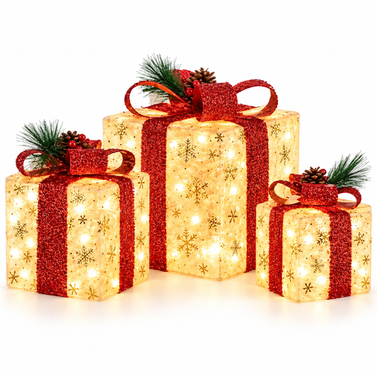 Set of 3 Christmas Lighted Gift Boxes