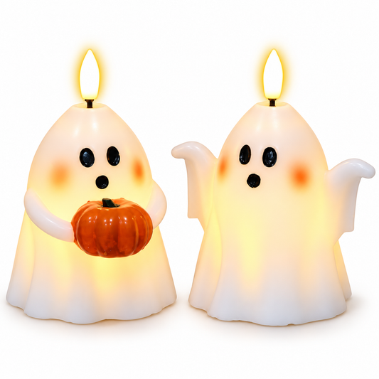 Halloween Flameless Candles with 6hrs Timer Spooky Ghost