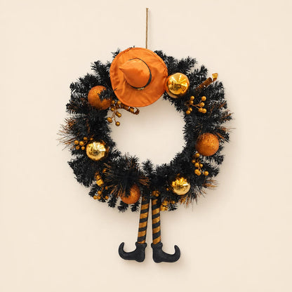 33" Black Witch Hat & Legs Halloween Wreath