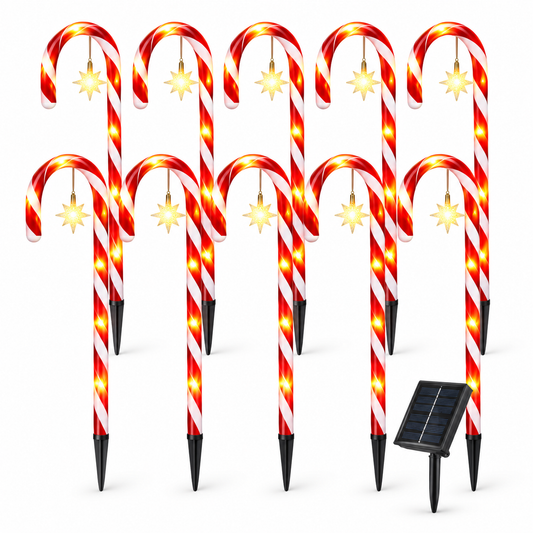 10 Pack Solar Candy Cane Lights