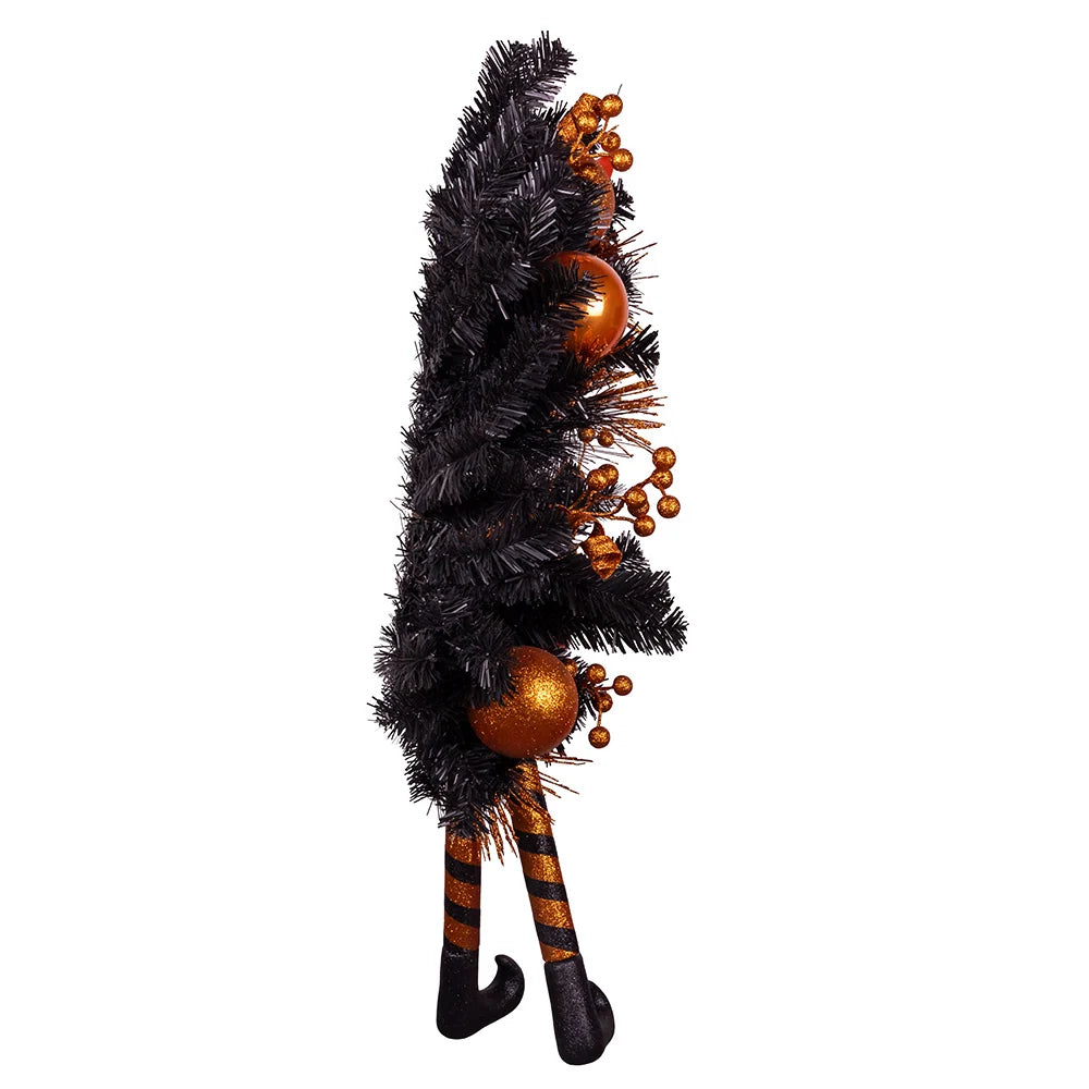 33" Black Witch Hat & Legs Halloween Wreath