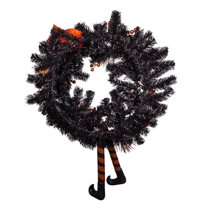 33" Black Witch Hat & Legs Halloween Wreath