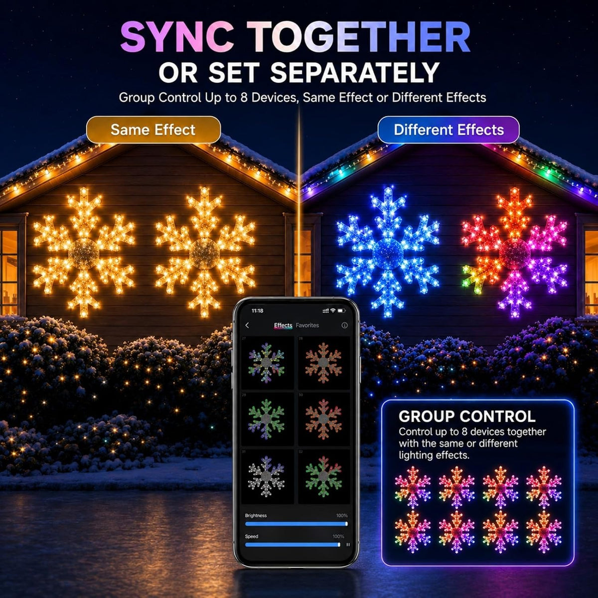 32-Inch Smart LED Snowflake Lights
