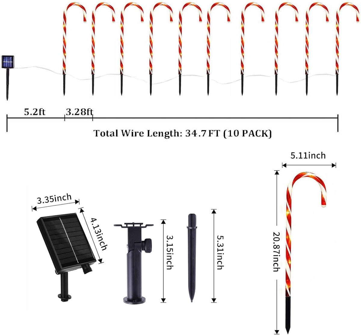 10 Pack Solar Candy Cane Lights