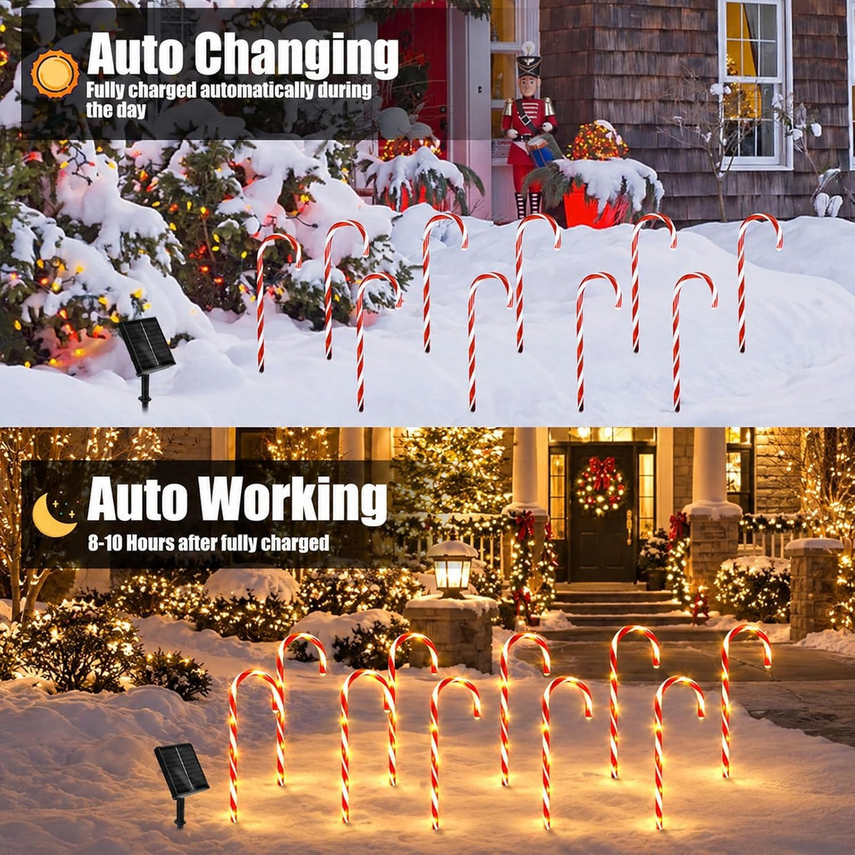 10 Pack Solar Candy Cane Lights