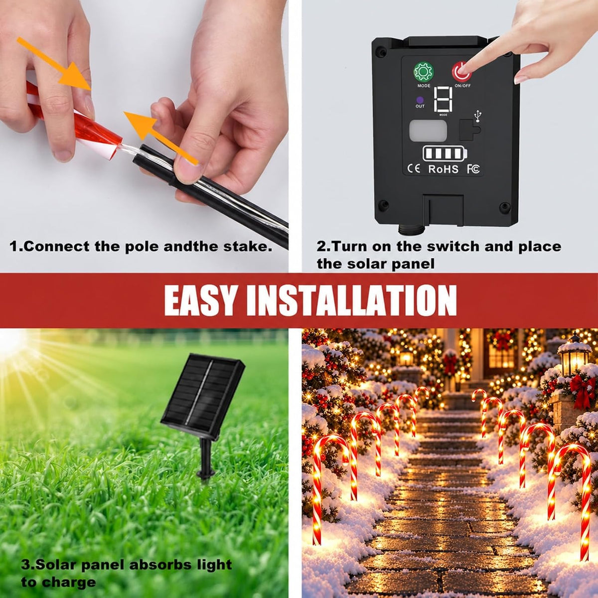 10 Pack Solar Candy Cane Lights
