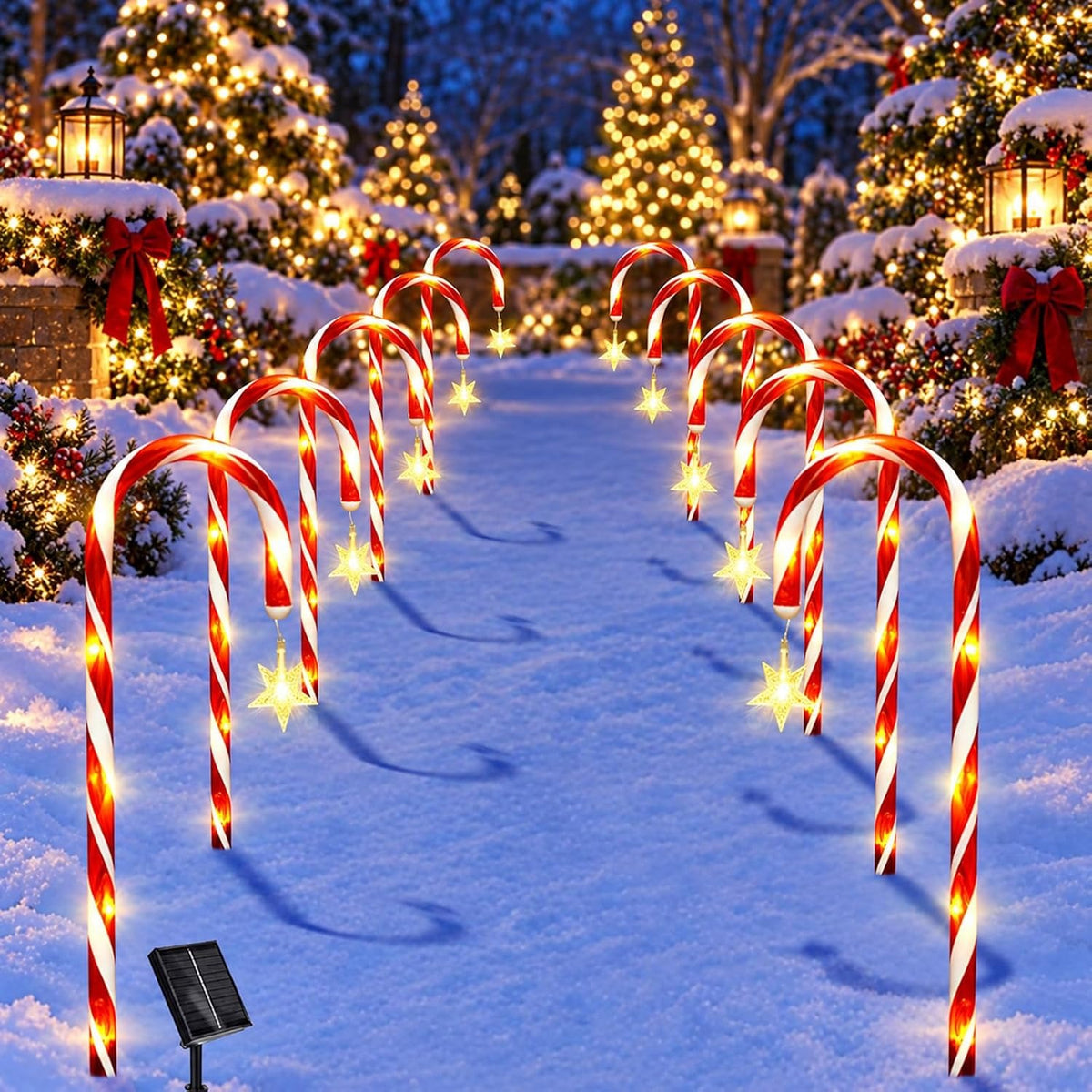 10 Pack Solar Candy Cane Lights