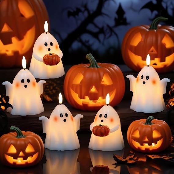 Halloween Flameless Candles with 6hrs Timer Spooky Ghost