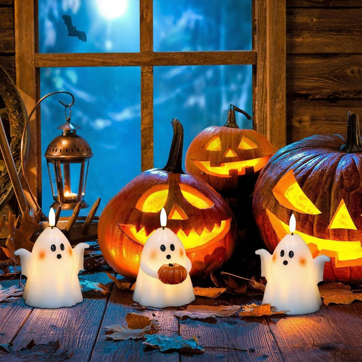 Halloween Flameless Candles with 6hrs Timer Spooky Ghost
