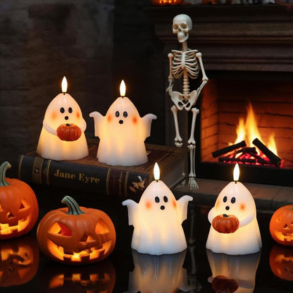 Halloween Flameless Candles with 6hrs Timer Spooky Ghost